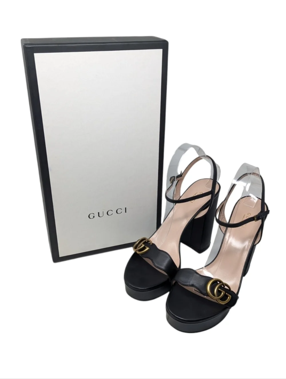 Gucci Marmont Black Platform Scalloped Double GG Dress Up Evening Sandal EU 41.5